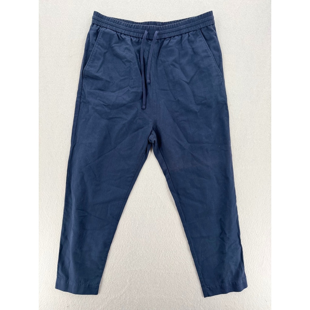 COS Navy Blue Cotton Linen Lyocell Drawstring Pull On Trousers Size 12 0721226 3